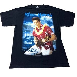 Vintage Elvis Presley Shirt Men Large Black Band Tee Y2K Blue Hawaii Album
